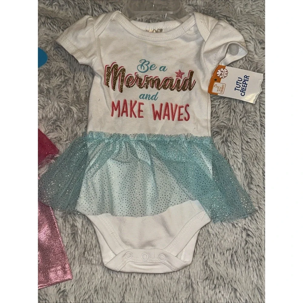 Bon‎ BeBe Size 0-3 Months Girls 3pc Pants Top Bib kitty Set Mermaid Tutu NWT